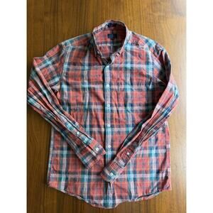J.Crew Men's Slim Heathered Cotton Red Plaid Button-Down Shirt - Size S